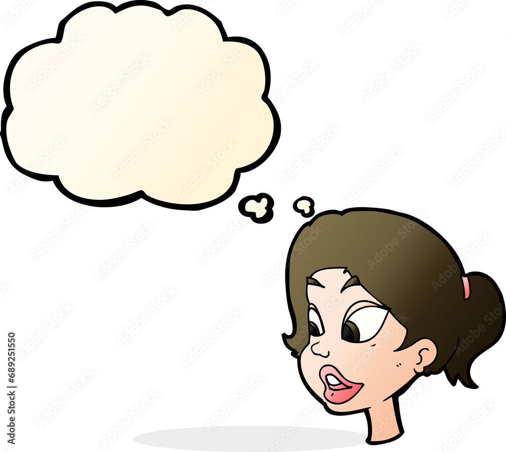 cartoon friendly woman with thought bubble cartoon friendly woman with thought bubble