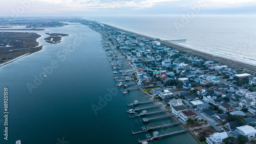Aerial view of Wrightsville Beach  a town in North Carolina.