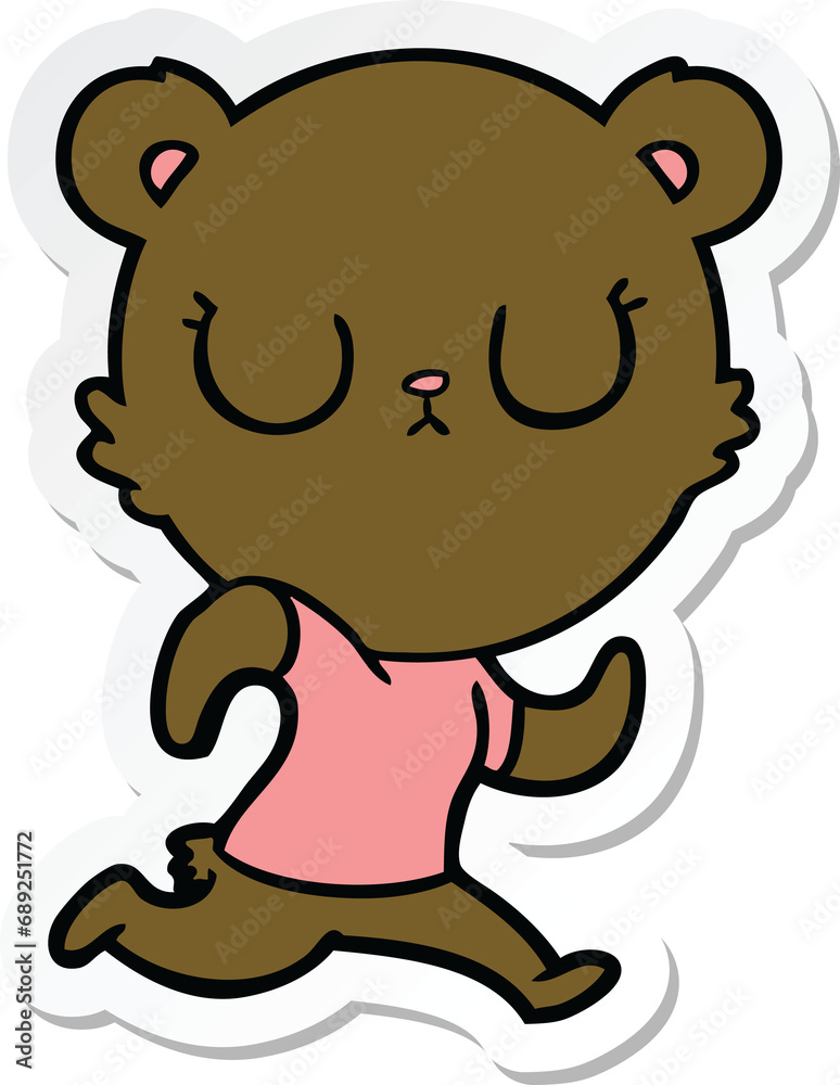 sticker of a peaceful cartoon bear running sticker of a peaceful cartoon bear running