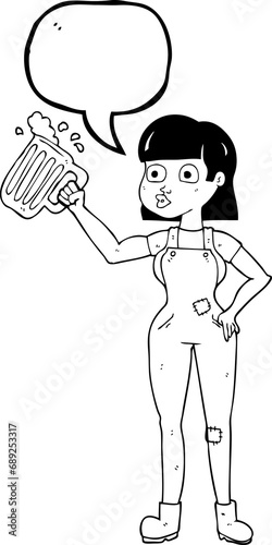 Wallpaper Mural freehand drawn speech bubble cartoon woman with beer Torontodigital.ca