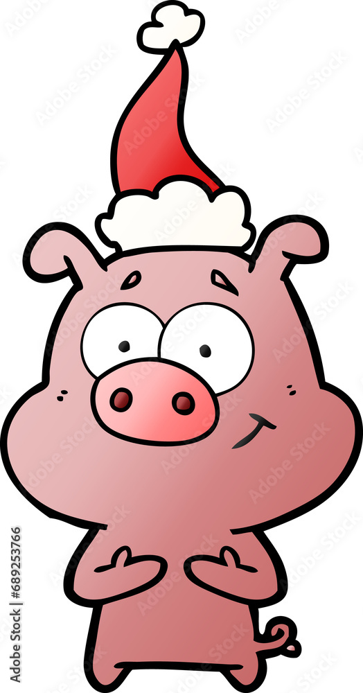 happy hand drawn gradient cartoon of a pig wearing santa hat happy hand drawn gradient cartoon of a pig wearing santa hat