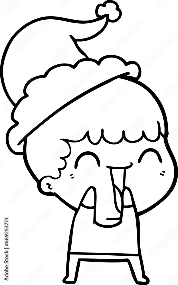 hand drawn line drawing of a happy man wearing santa hat hand drawn line drawing of a happy man wearing santa hat