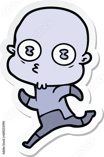 sticker of a cartoon weird bald spaceman