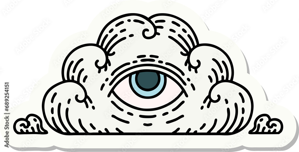 sticker of tattoo in traditional style of an all seeing eye cloud sticker of tattoo in traditional style of an all seeing eye cloud