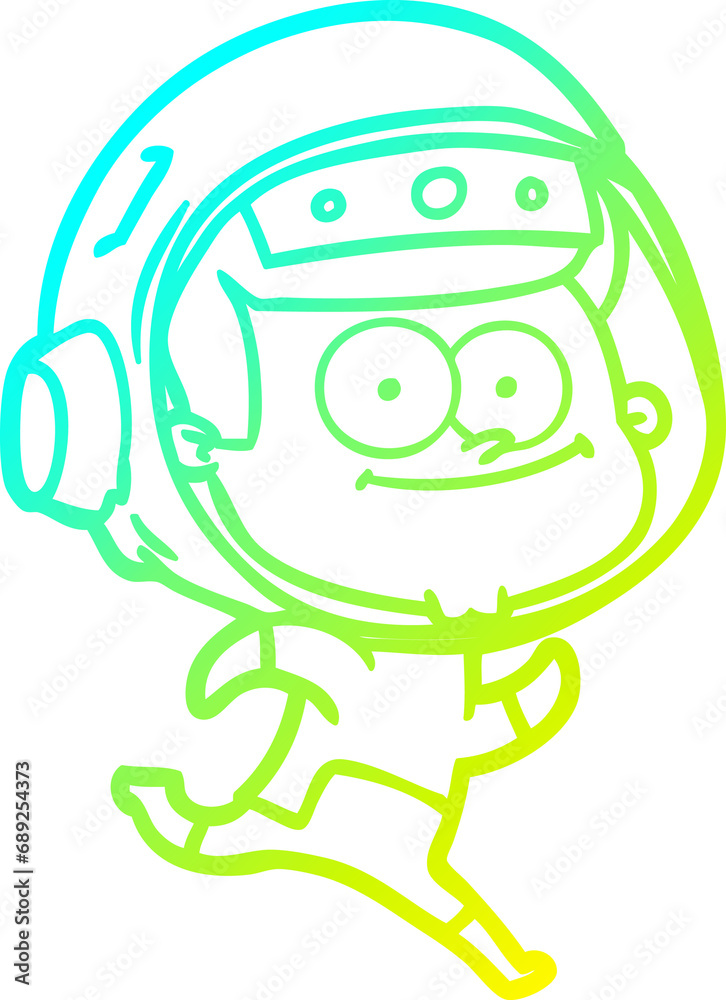 Obraz premium cold gradient line drawing of a happy astronaut cartoon