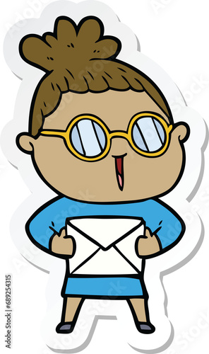 sticker of a cartoon woman wearing spectacles