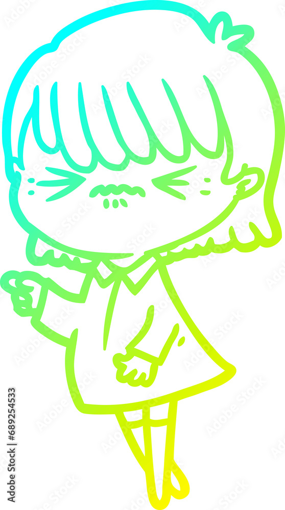 cold gradient line drawing of a annoyed cartoon girl making accusation cold gradient line drawing of a annoyed cartoon girl making accusation