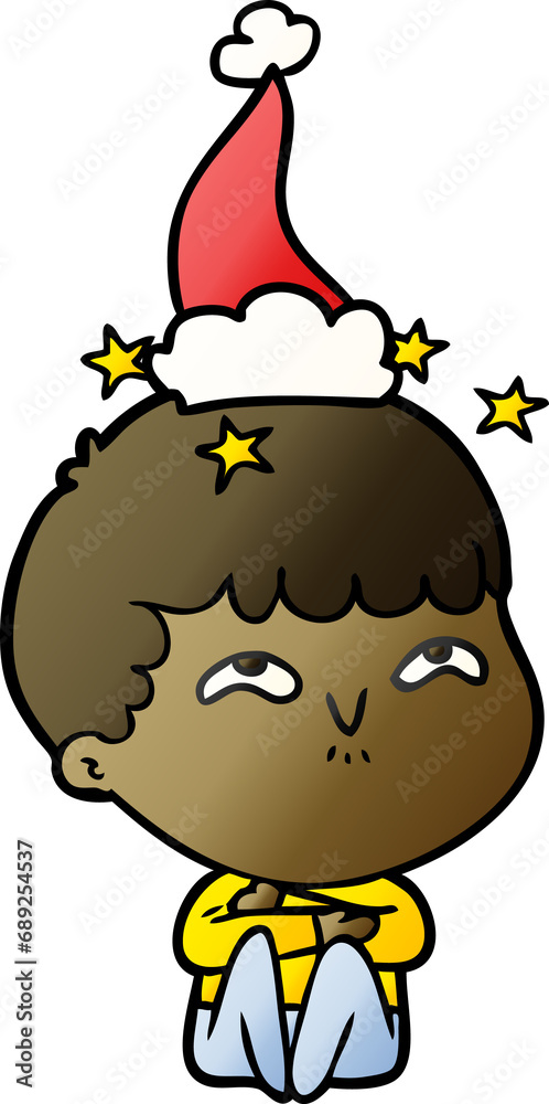 Fototapeta premium hand drawn gradient cartoon of a amazed boy wearing santa hat