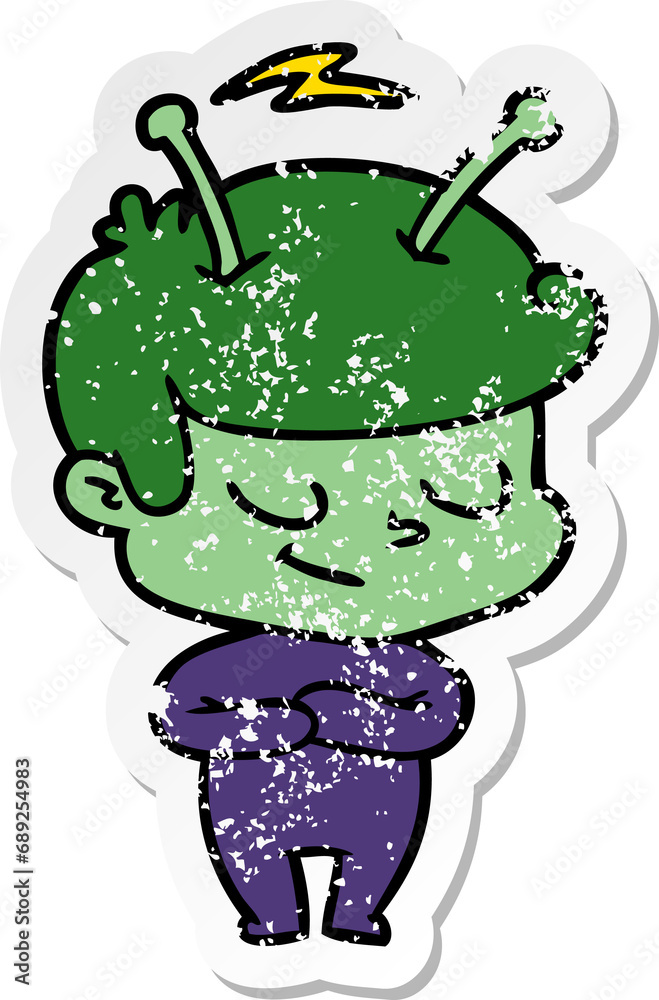 Fototapeta premium distressed sticker of a friendly cartoon spaceman