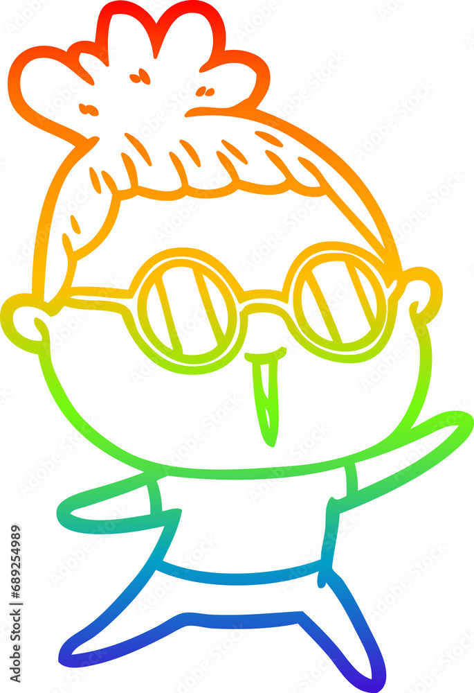 rainbow gradient line drawing of a cartoon woman wearing spectacles rainbow gradient line drawing of a cartoon woman wearing spectacles