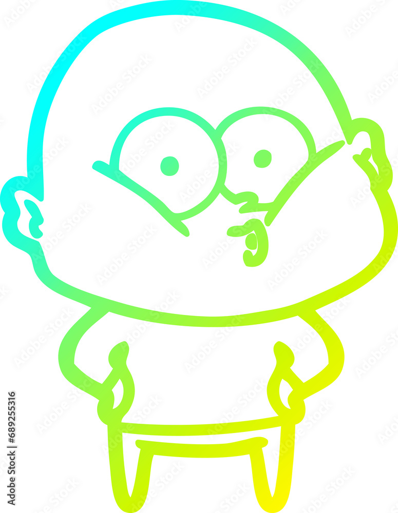cold gradient line drawing of a cartoon bald man staring cold gradient line drawing of a cartoon bald man staring