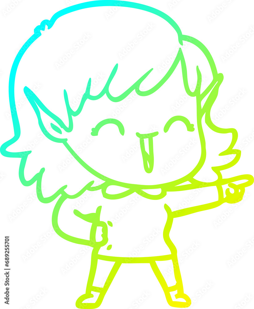 cold gradient line drawing of a cartoon elf girl cold gradient line drawing of a cartoon elf girl
