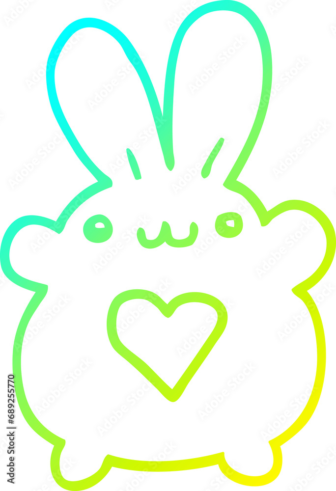 cold gradient line drawing of a cute cartoon rabbit with love heart cold gradient line drawing of a cute cartoon rabbit with love heart