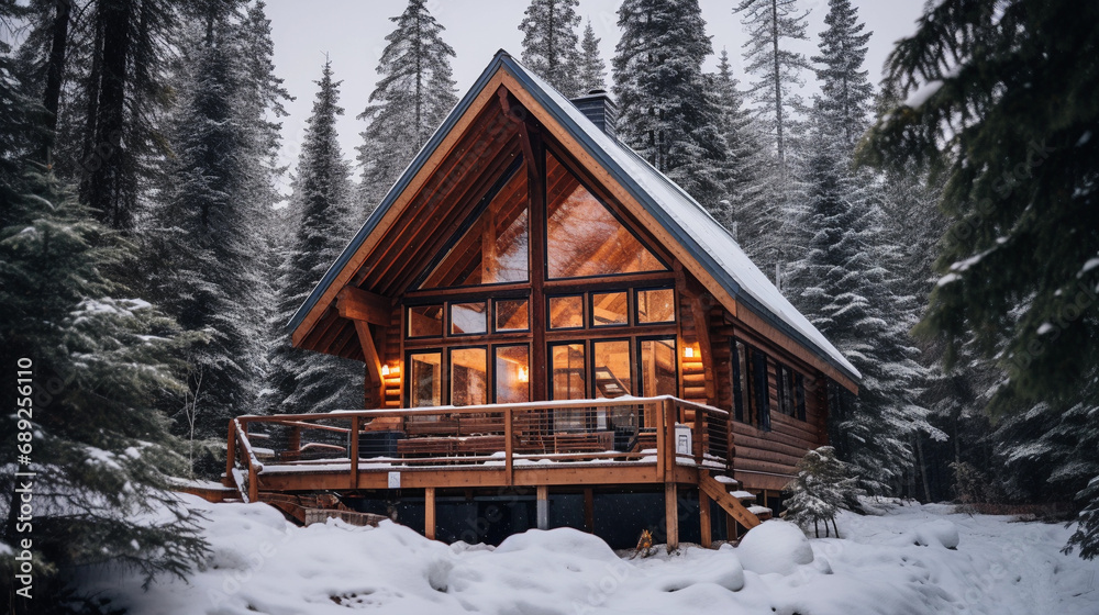 Secluded Cabin in Snowy Forest at Twilight - Valentine's Day