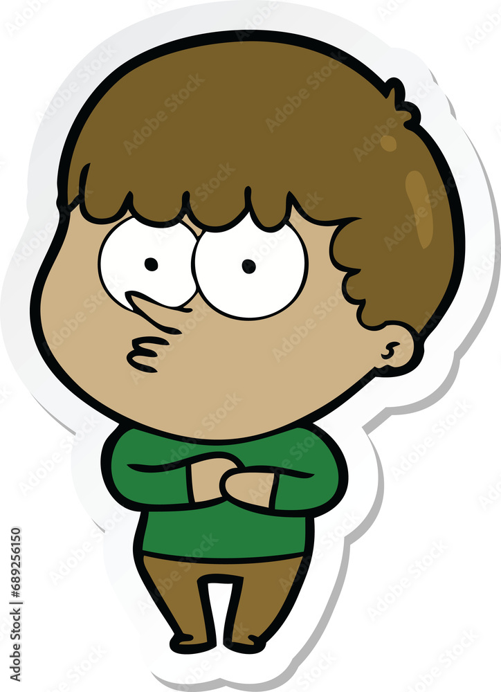 sticker of a cartoon curious boy sticker of a cartoon curious boy