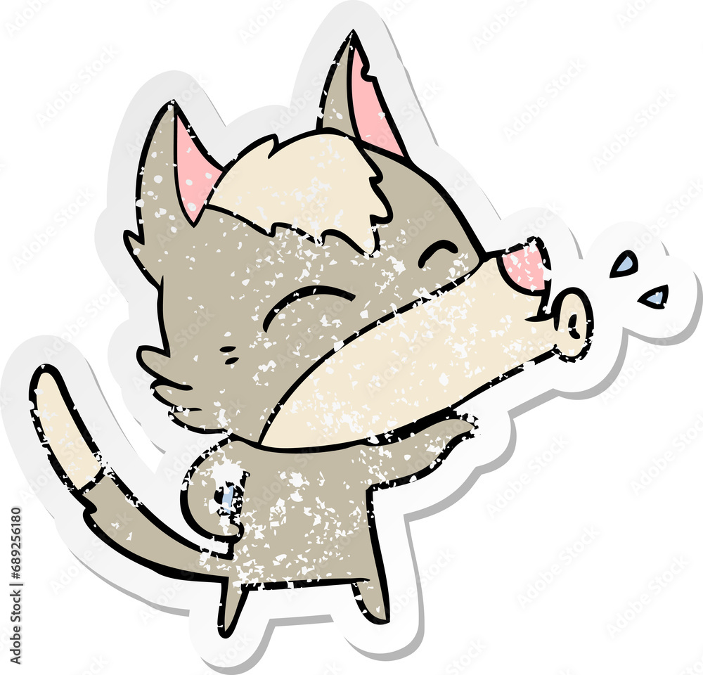 distressed sticker of a howling wolf cartoon distressed sticker of a howling wolf cartoon