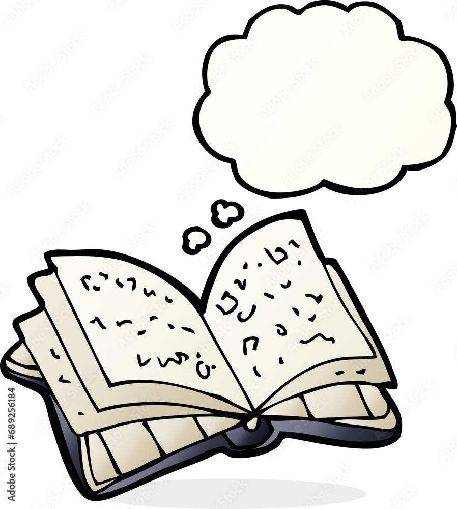 cartoon open book with thought bubble cartoon open book with thought bubble