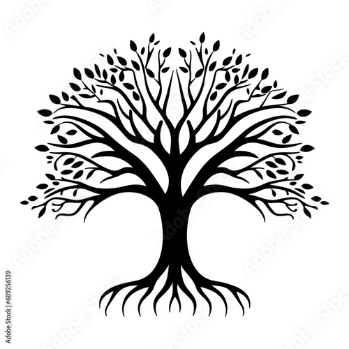 Tree with Root Silhouette vector isolated on a white background, A Tree root logotype silhouette