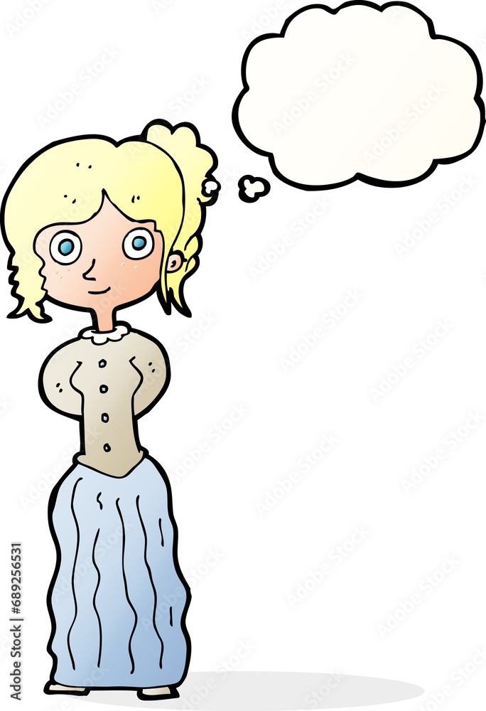 cartoon happy woman with thought bubble cartoon happy woman with thought bubble