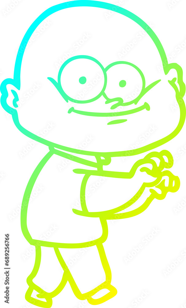 cold gradient line drawing of a cartoon bald man staring cold gradient line drawing of a cartoon bald man staring