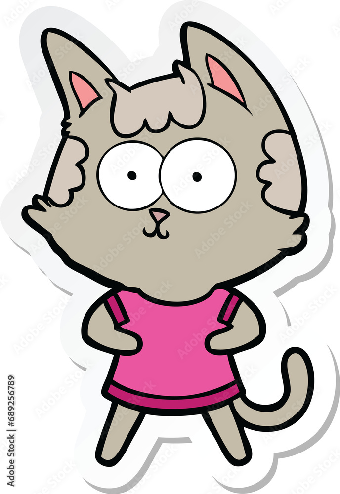 sticker of a happy cartoon cat