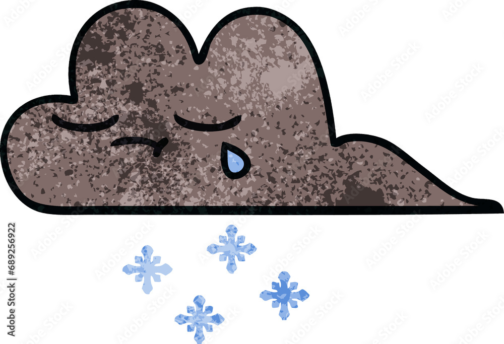 retro grunge texture cartoon of a storm snow cloud