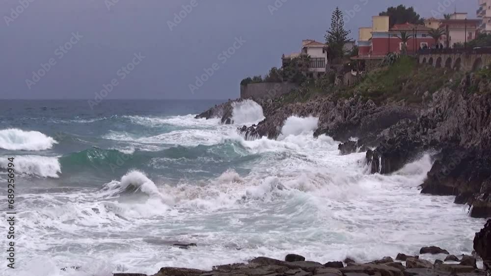 Waves crashing against the promontory of Marina di camerota, Italy, Waves crashing against the promontory of Marina di camerota, Italy,