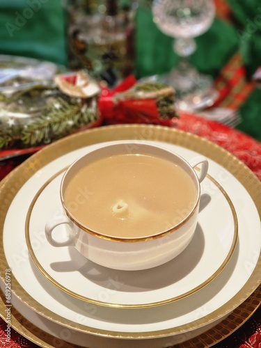 Barcelona, Spain; 12 25 2022: Soup with galets and pot meat, a typical Catalan dish to eat on Christmas Day