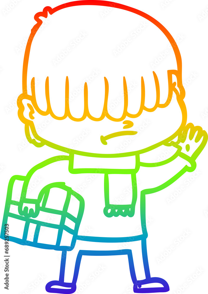 rainbow gradient line drawing of a cartoon boy with untidy hair rainbow gradient line drawing of a cartoon boy with untidy hair