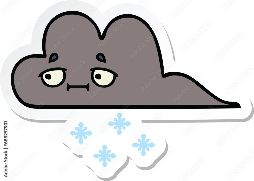 sticker of a cute cartoon storm snow cloud