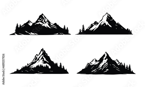 Vector Illustration of rocky mountains silhouette background. Black and white sketch, icon or logo landscape