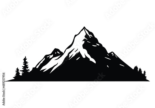 Vector Illustration of rocky mountains silhouette background. Black and white sketch, icon or logo landscape