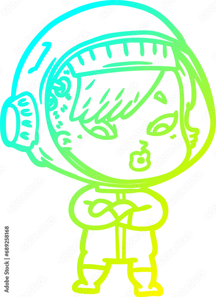 cold gradient line drawing of a cartoon astronaut woman cold gradient line drawing of a cartoon astronaut woman