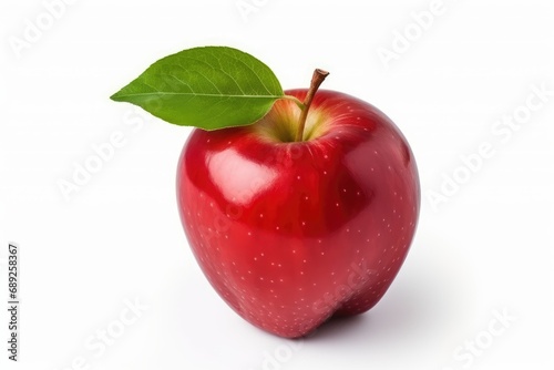 Red apple with leaves isolated on white background