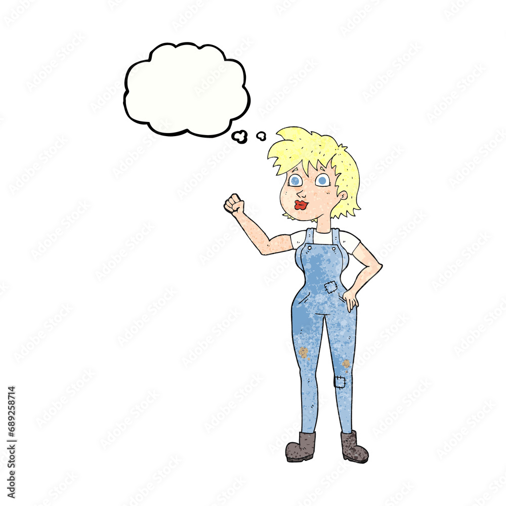 freehand drawn thought bubble textured cartoon confident farmer woman freehand drawn thought bubble textured cartoon confident farmer woman