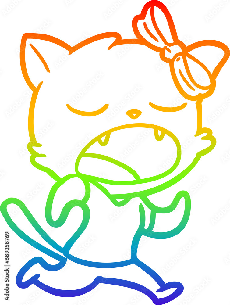 rainbow gradient line drawing of a cartoon yawning cat rainbow gradient line drawing of a cartoon yawning cat