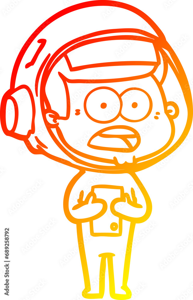 warm gradient line drawing of a cartoon surprised astronaut warm gradient line drawing of a cartoon surprised astronaut