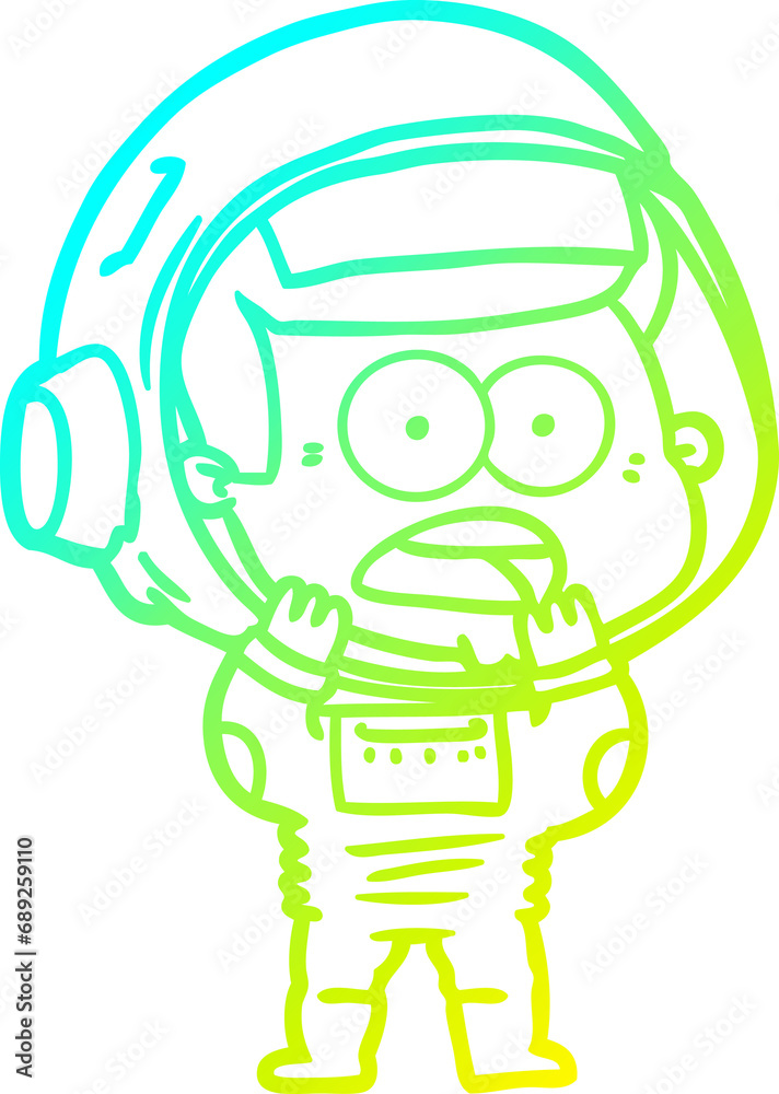 cold gradient line drawing of a cartoon surprised astronaut