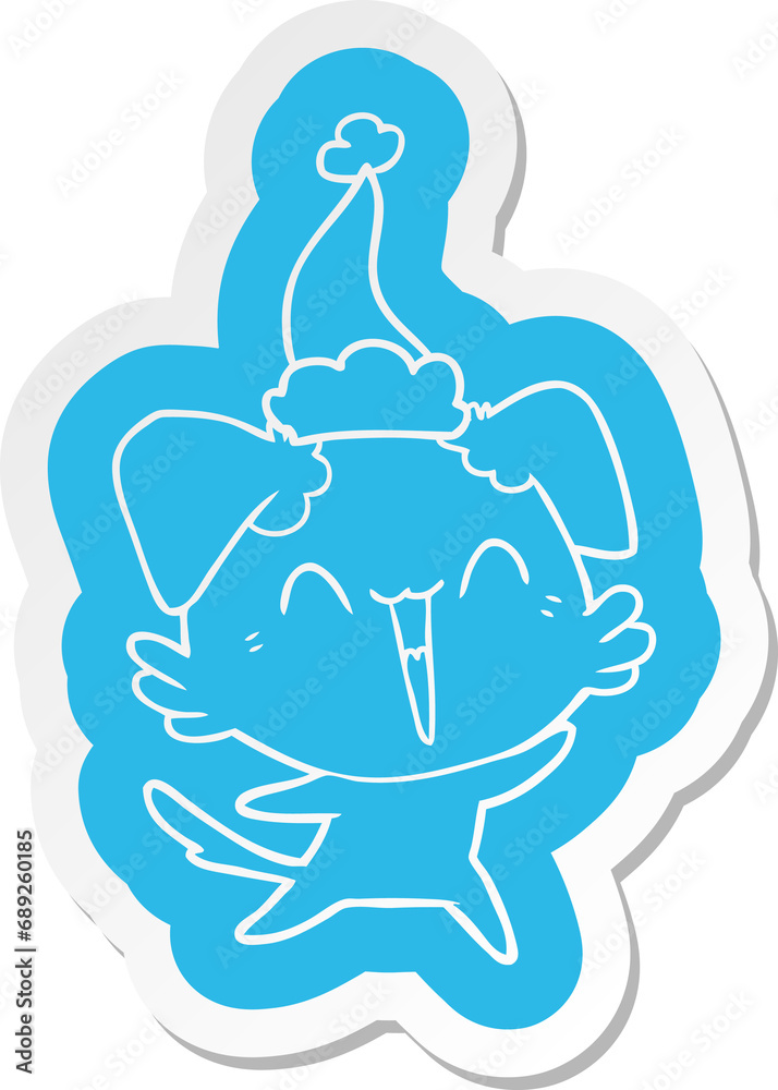 happy little dog quirky cartoon sticker of a wearing santa hat happy little dog quirky cartoon sticker of a wearing santa hat