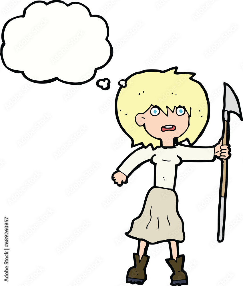 cartoon woman with harpoon with thought bubble cartoon woman with harpoon with thought bubble