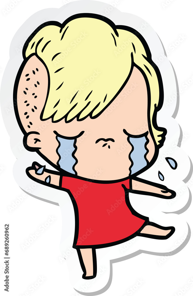 sticker of a cartoon crying girl sticker of a cartoon crying girl