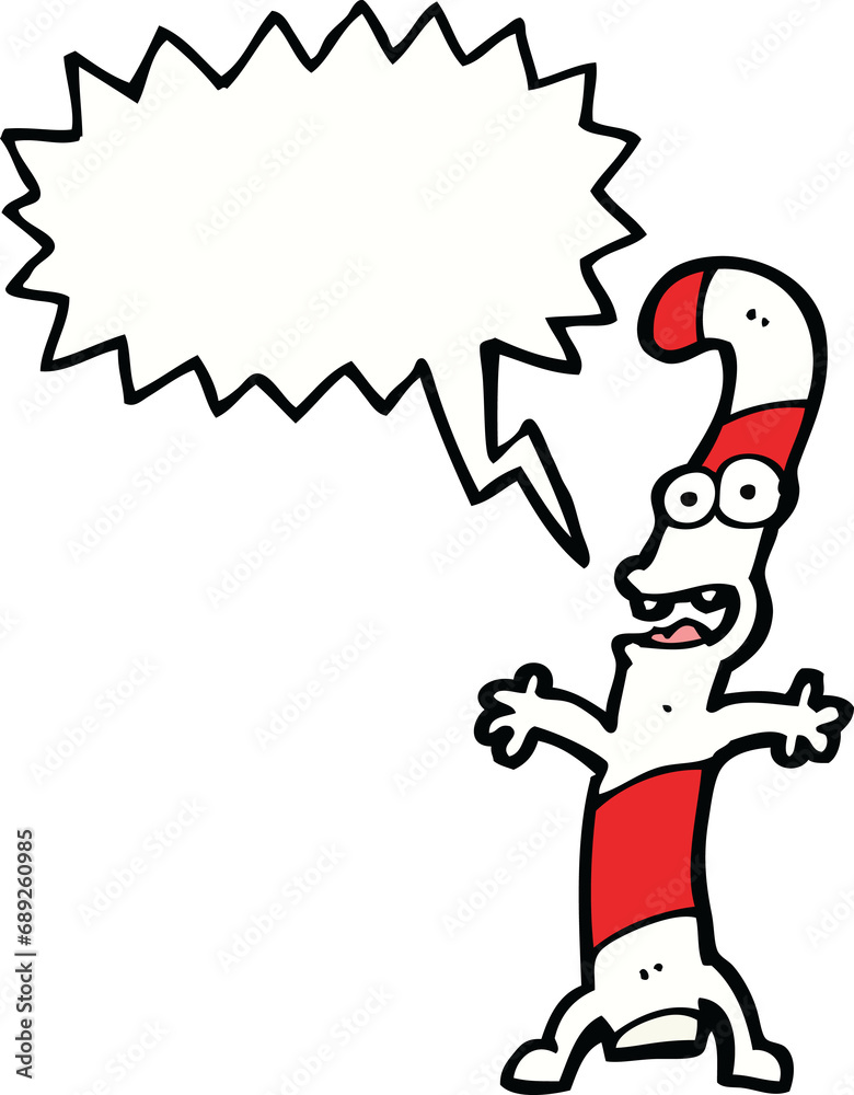 cartoon candy cane with speech bubble