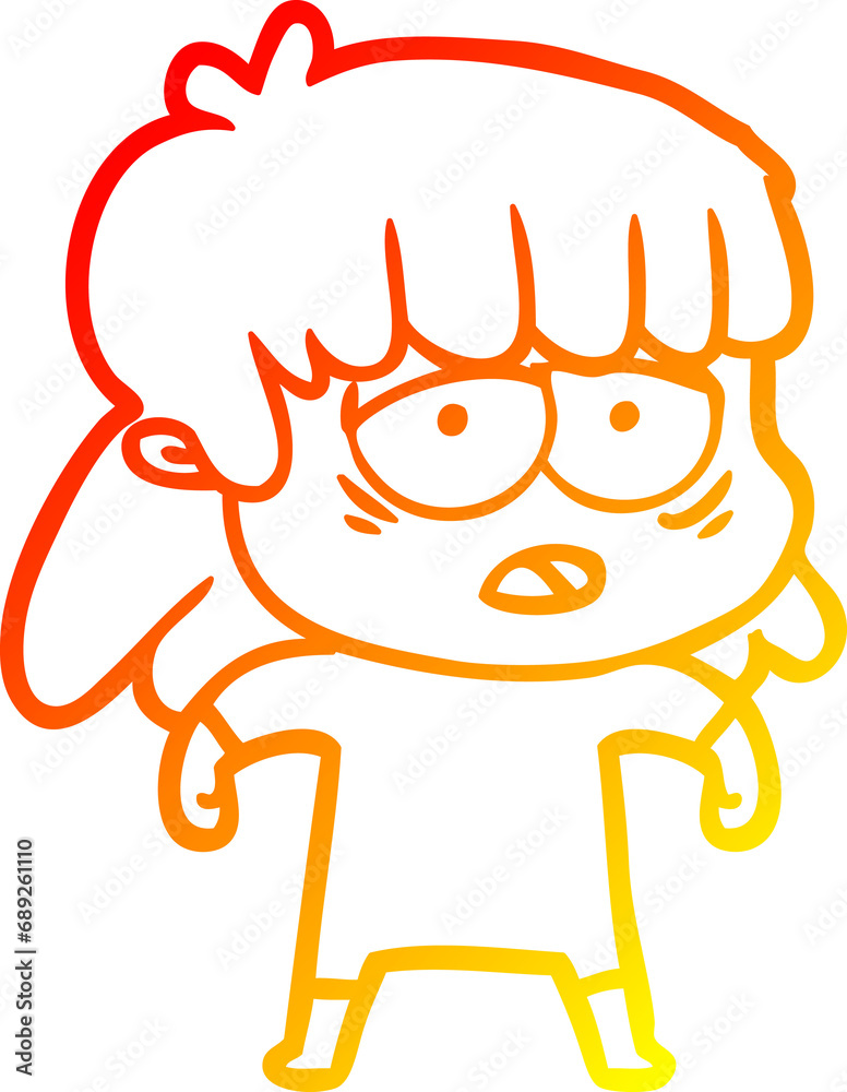 warm gradient line drawing of a cartoon tired woman warm gradient line drawing of a cartoon tired woman