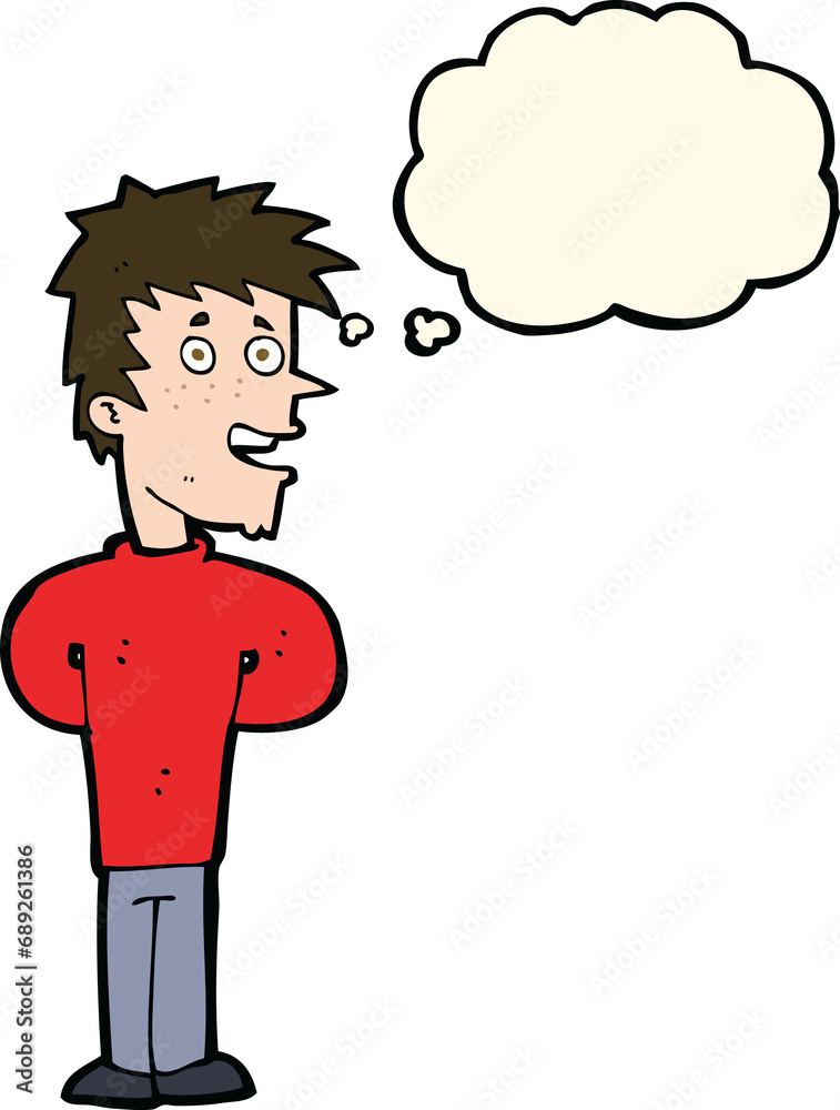 cartoon happy man with thought bubble cartoon happy man with thought bubble
