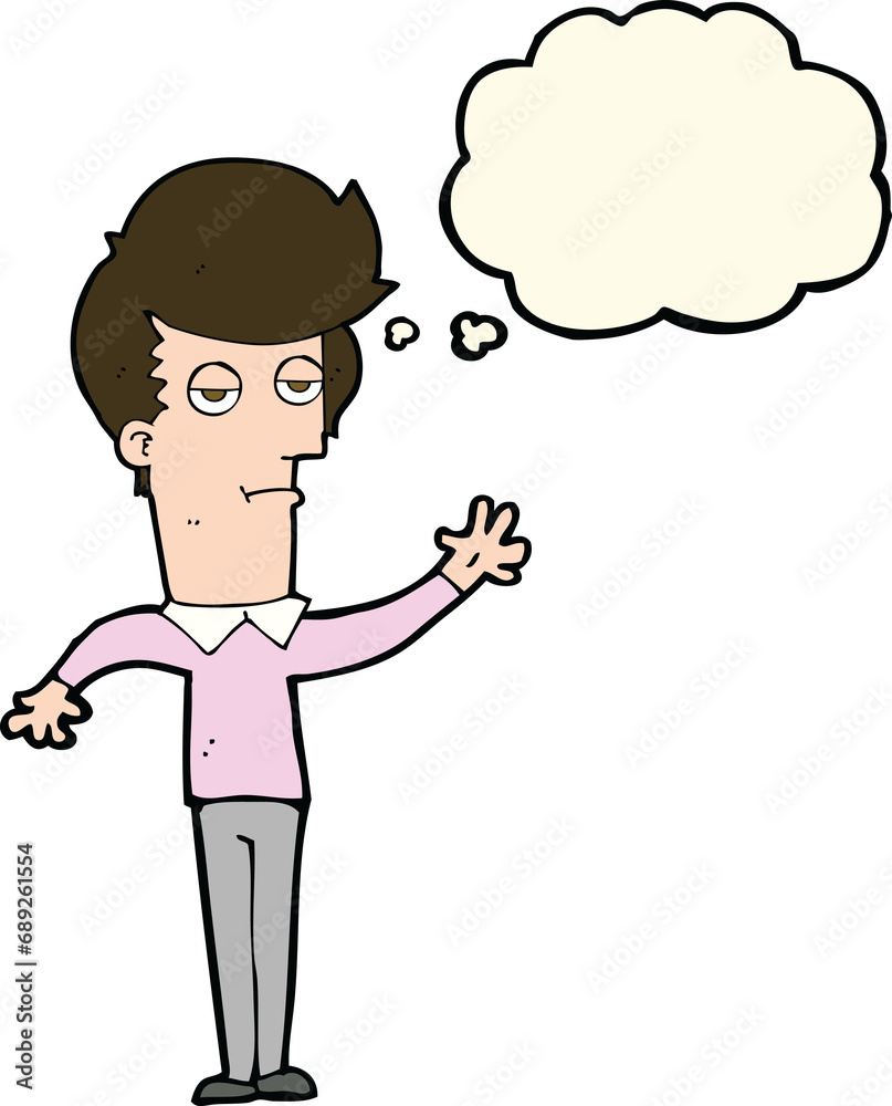 cartoon bored man waving with thought bubble cartoon bored man waving with thought bubble