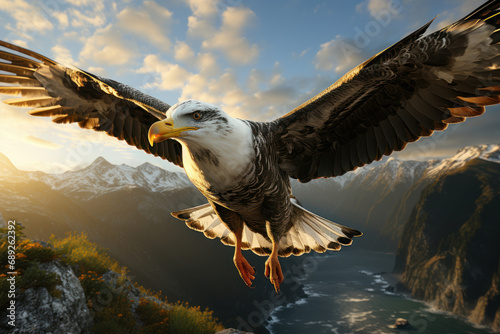 Albatross flying over the ocean cliffs. Generative AI. © Agustin