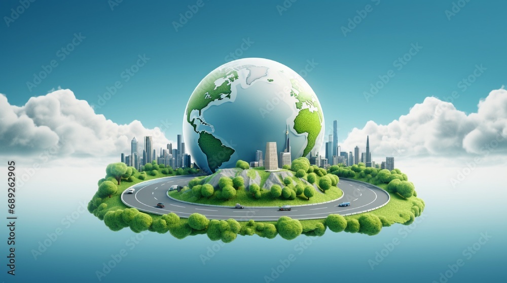 3D illustration of earth globe shape 3D highway design (city road, desert road, forest road and snowy road) included. creative concept design isolated with clouds. car ads. (compound path added). 3D illustration of earth globe shape 3D highway design (city road, desert road, forest road and snowy road) included. creative concept design isolated with clouds. car ads. (compound path added).