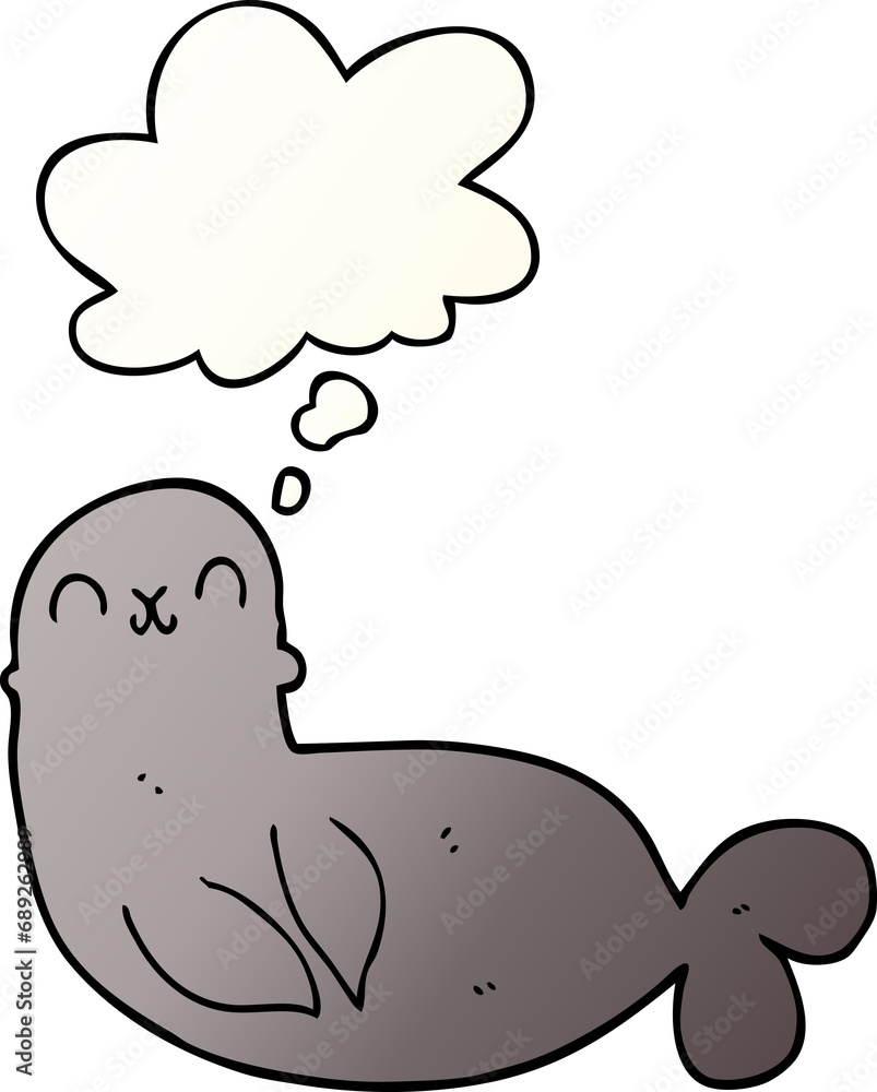 cartoon seal with thought bubble in smooth gradient style cartoon seal with thought bubble in smooth gradient style