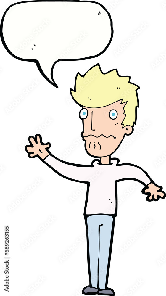 Fototapeta premium cartoon worried man reaching out with speech bubble