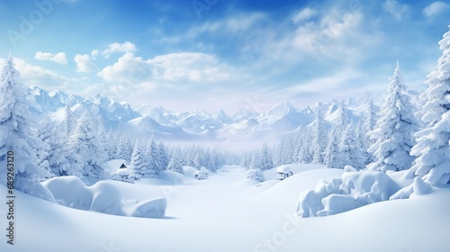 3d illustration of snowy road advertisement. snow road with mountains isolated. Travel and vacation background.